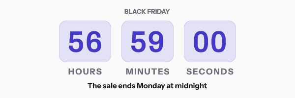 Live sale timer: 56 hours 59 minutes 00 seconds, above the line The sale ends Monday at midnight