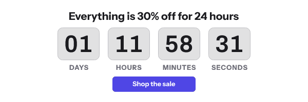 Frame 30 of the same timer: 01 days 11 hours 58 minutes 31 seconds