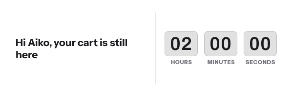 The same banner reading Hi Aiko, your cart is still here, with the countdown at 02 hours