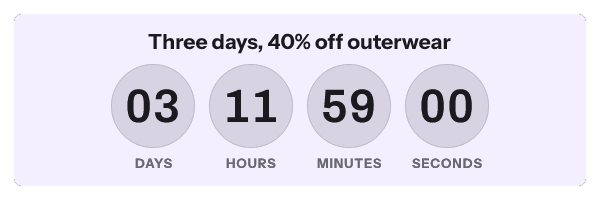 Weekend sale: Three days, 40% off outerwear, with its countdown