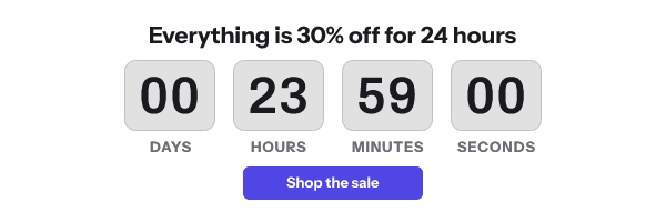 The same timer drawn at 00:00 UTC the next day: 23 hours 59 minutes left.