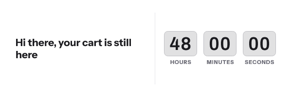 A timer reading Hi there, your cart is still here, with 48 hours, 00 minutes, 00 seconds.
