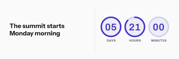 A countdown beside the headline The summit starts Monday morning, reading 05 days 21 hours 00 minutes in three rings