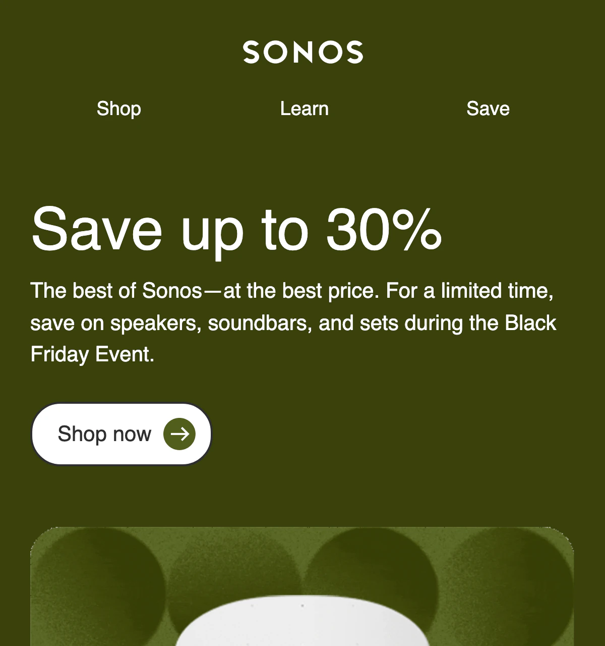 The Sonos email as Sonos sent it, with no countdown in it