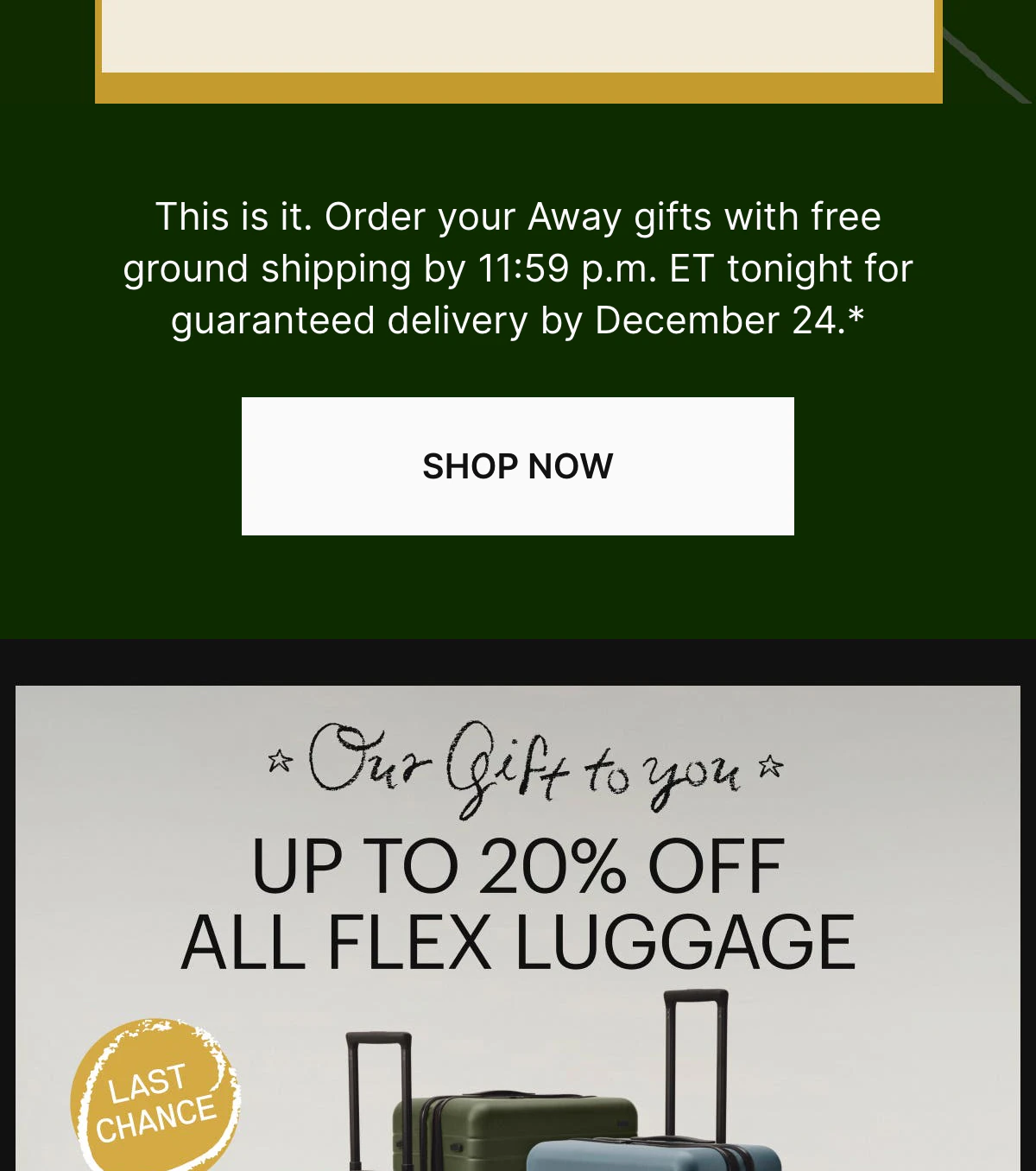 The AWAY email as AWAY sent it, with no countdown in it
