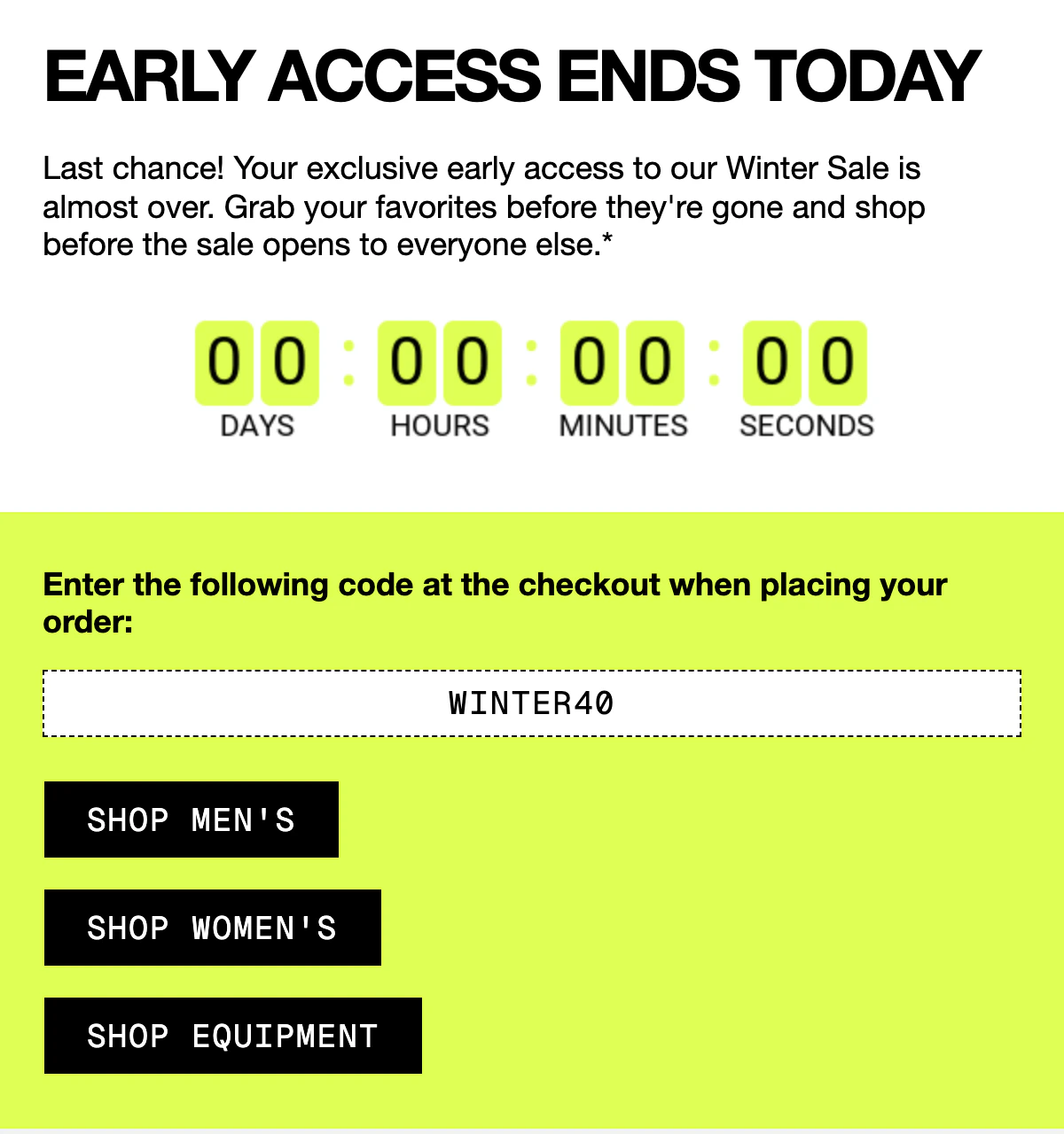 The Mammut email as Mammut sent it, with its own countdown