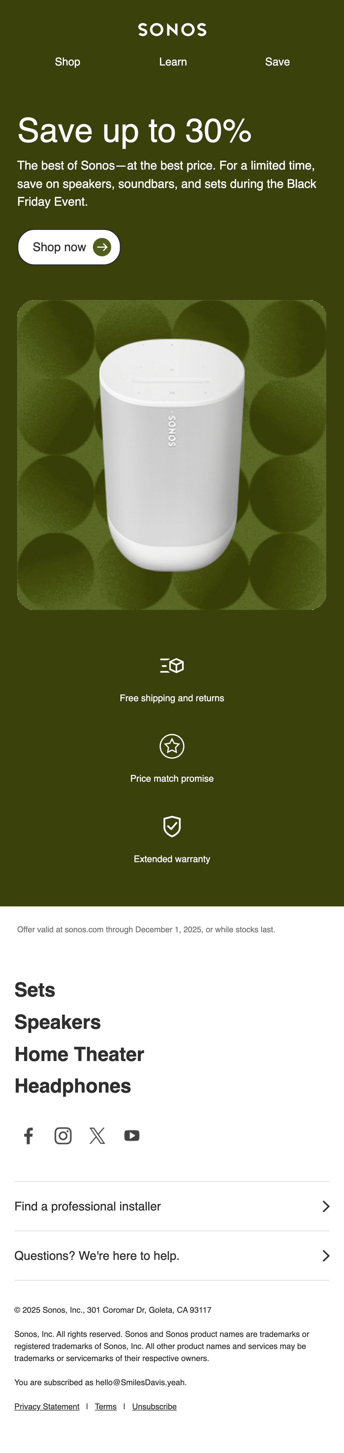 The Sonos email as Sonos sent it, with no countdown in it