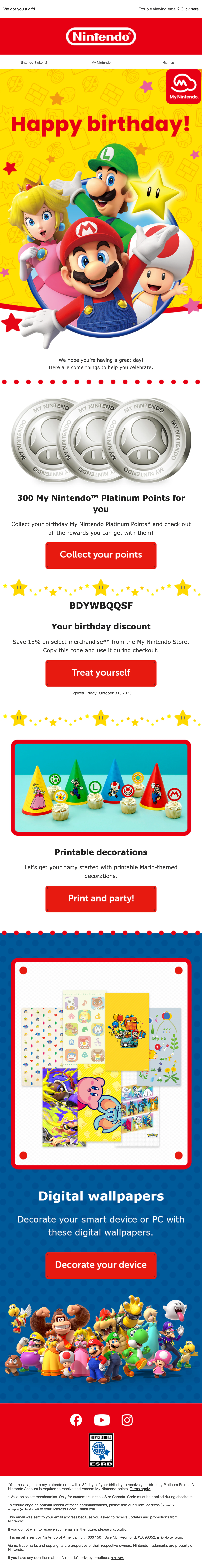 The Nintendo email as Nintendo sent it, with no countdown in it