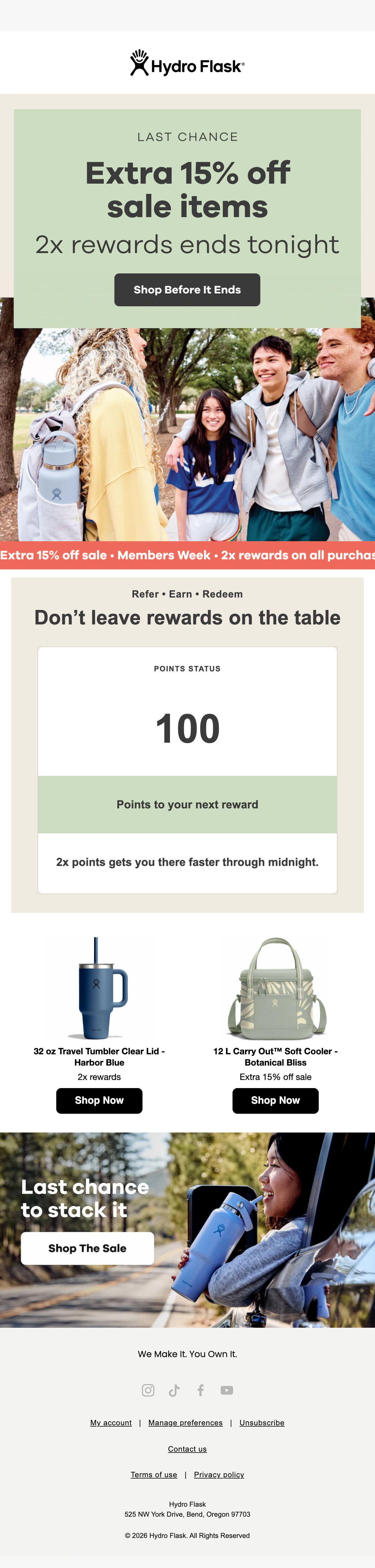 The Hydro Flask email as Hydro Flask sent it, with no countdown in it