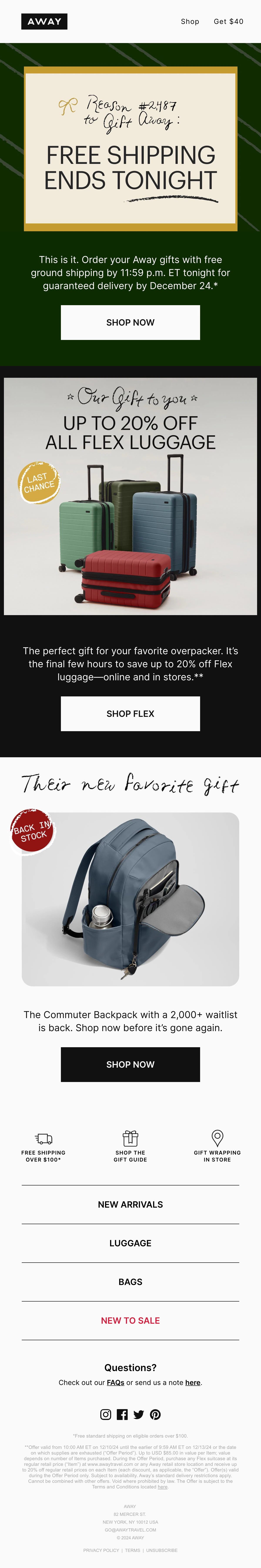 The AWAY email as AWAY sent it, with no countdown in it