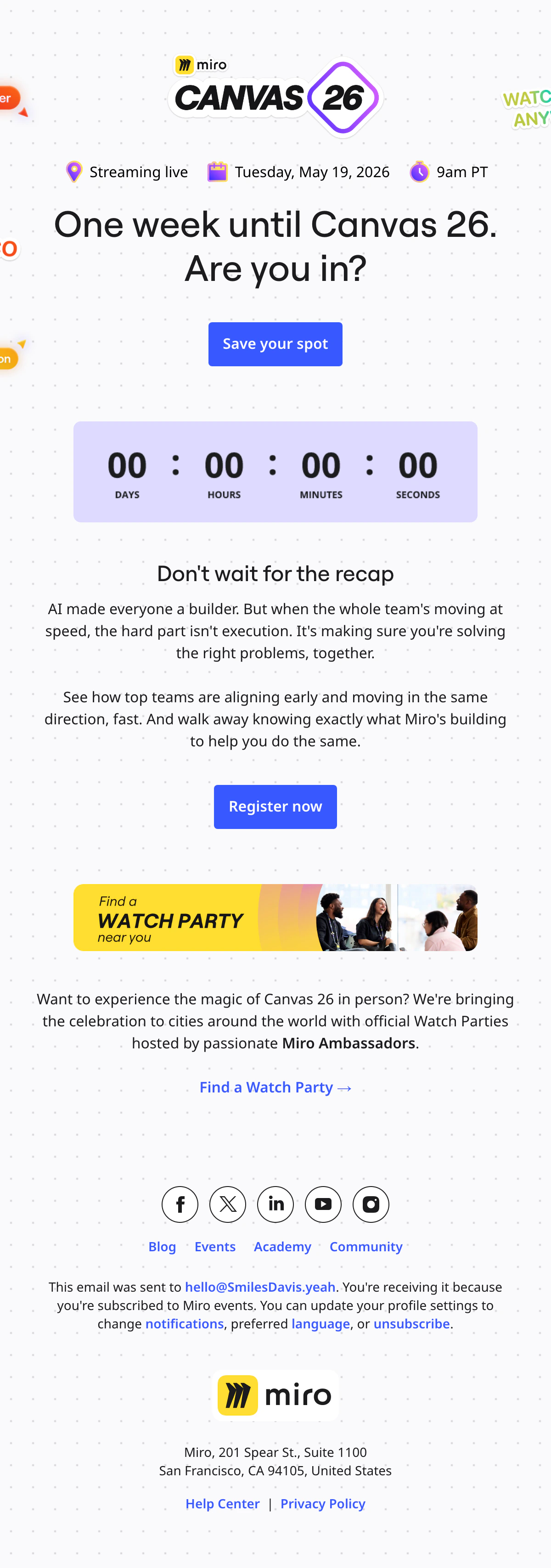 The Miro email as Miro sent it, with its own countdown