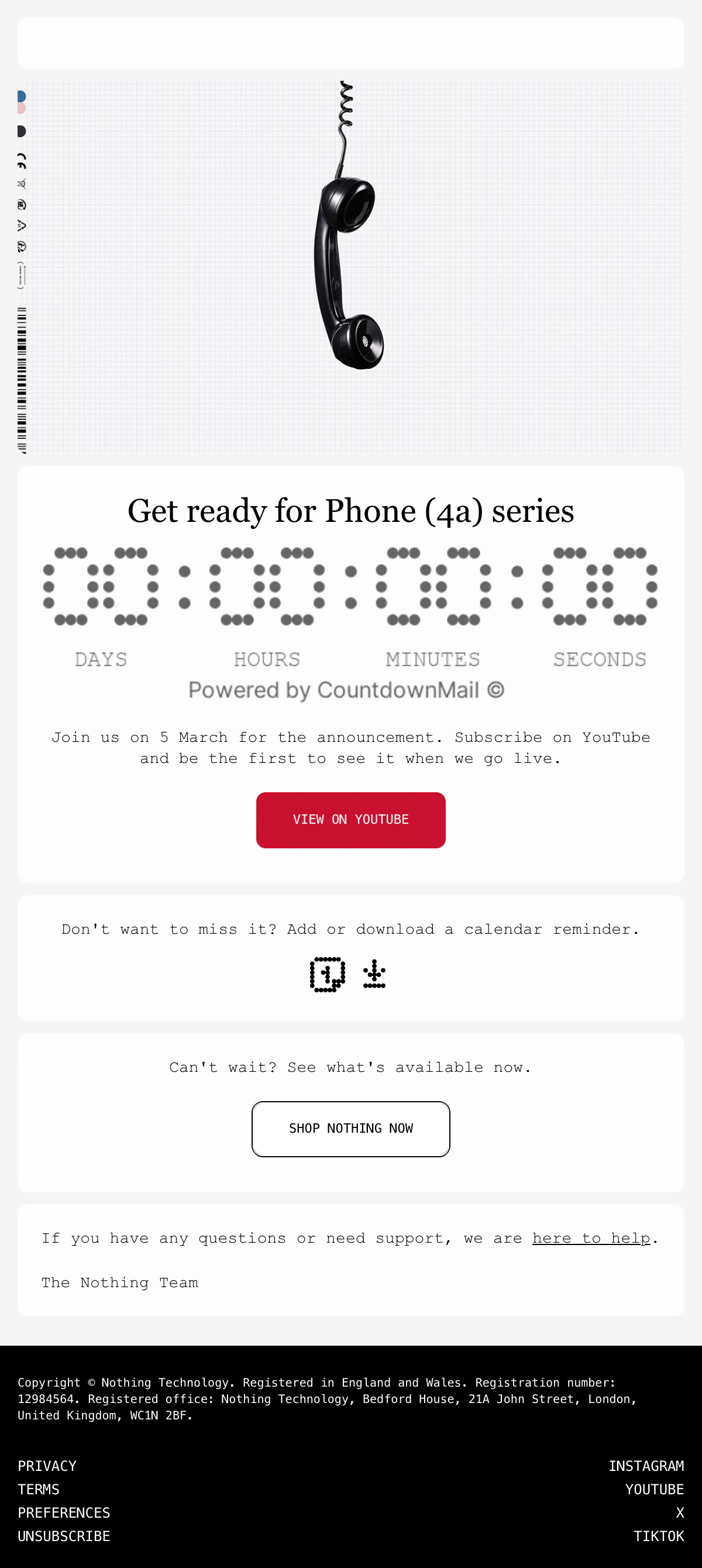 The Nothing email as Nothing sent it, with its own countdown