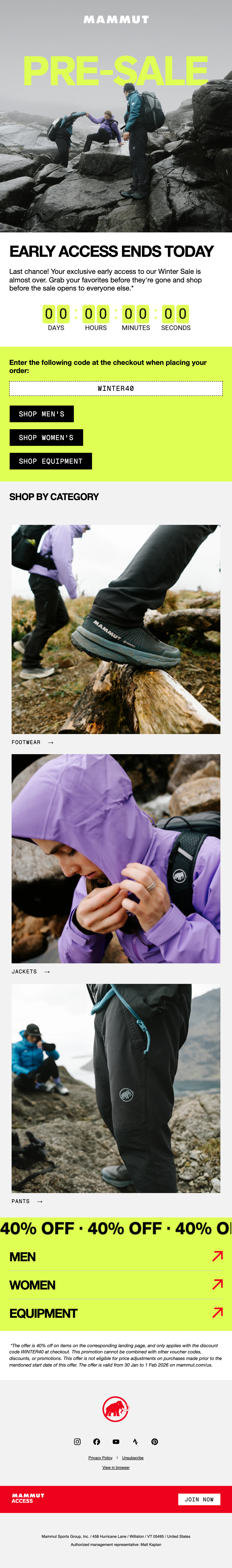 The Mammut email as Mammut sent it, with its own countdown
