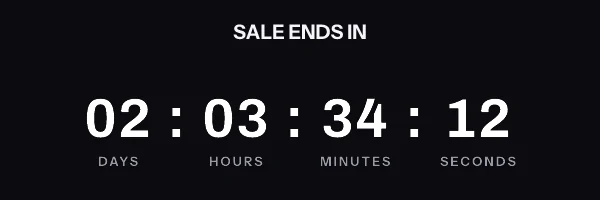 Animated countdown in the digital style, reading 02 days 03 hours 34 minutes 12 seconds and counting down