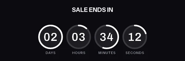 Animated countdown in the ring style, reading 02 days 03 hours 34 minutes 12 seconds and counting down