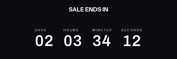 Animated countdown in the stacked style, reading 02 days 03 hours 34 minutes 12 seconds and counting down