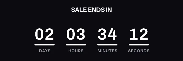 Animated countdown in the underline style, reading 02 days 03 hours 34 minutes 12 seconds and counting down